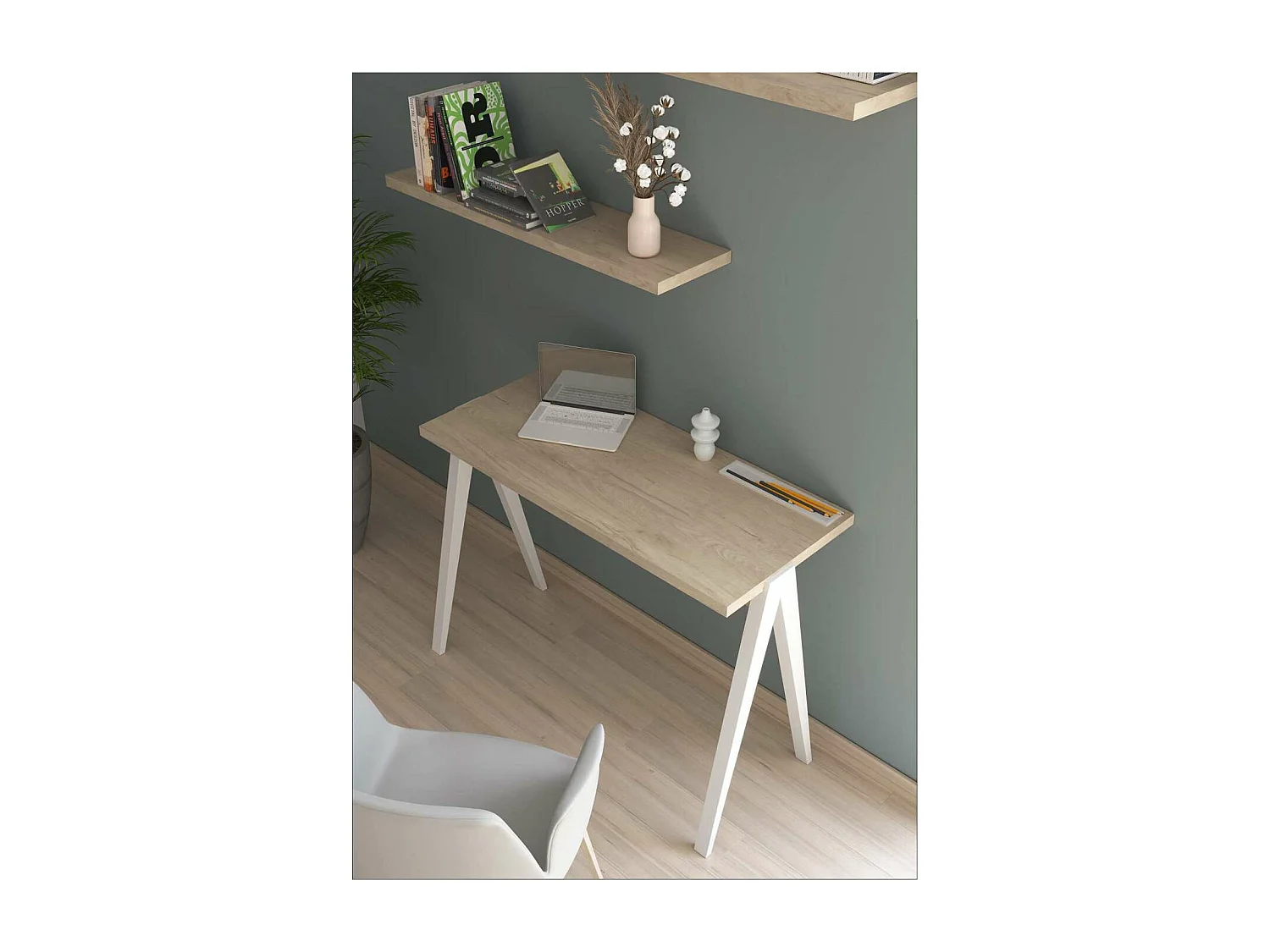 Mesa estudio Mod-629 acabado roble/blanco, 47x 107 x 78 cm (fondo x ancho x alto)