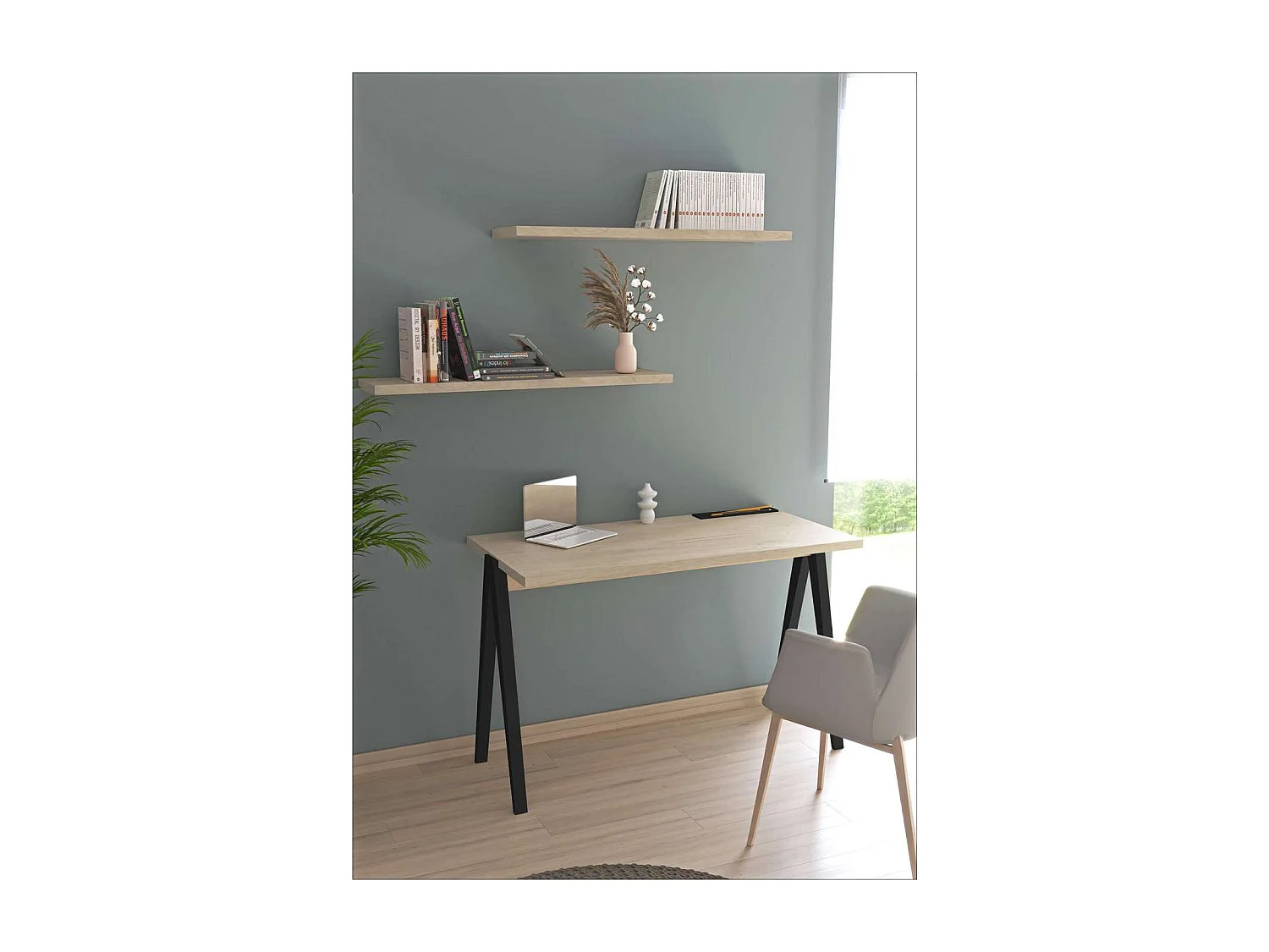 Mesa estudio Mod-635 acabado en color roble combinado con negro, 60 x 120 x 78 cm (fondo x