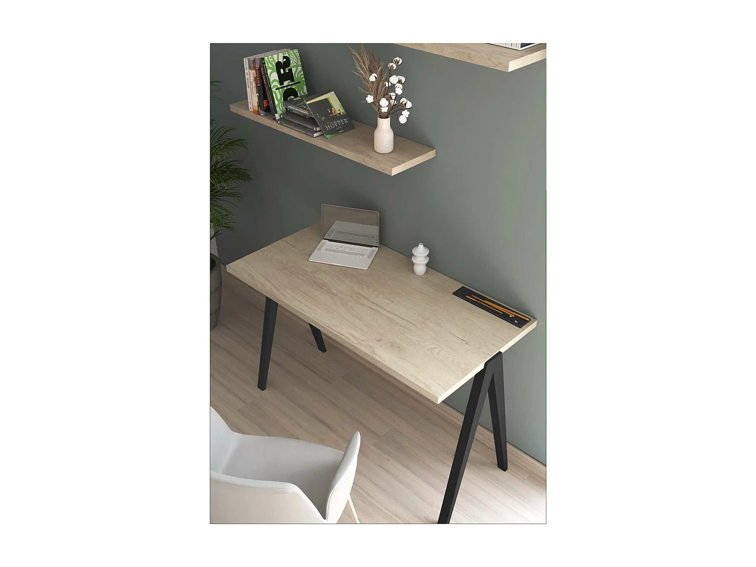 Mesa estudio Mod-635 acabado en color roble combinado con negro, 60 x 120 x 78 cm (fondo x