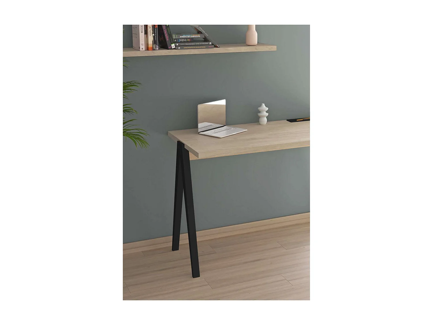 Mesa estudio Mod-635 acabado en color roble combinado con negro, 60 x 120 x 78 cm (fondo x