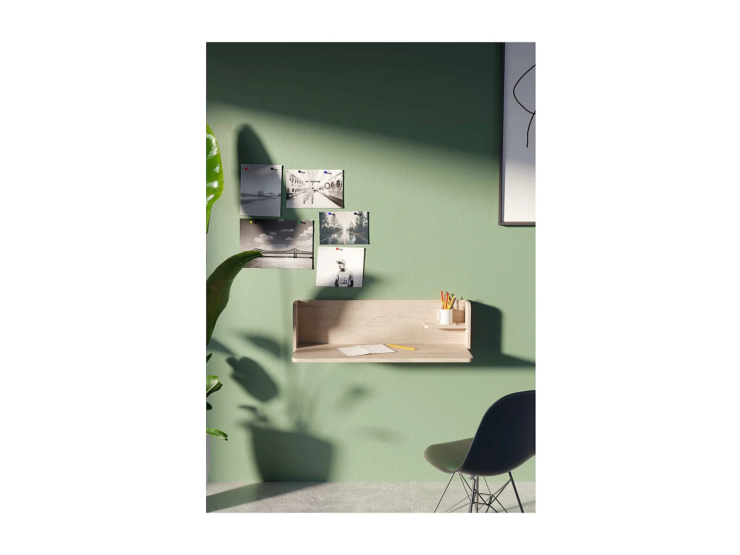 Mesa estudio para colgar Mod-Roman acabado roble, 35 x 90 x 25 cm (fondo x ancho x alto)