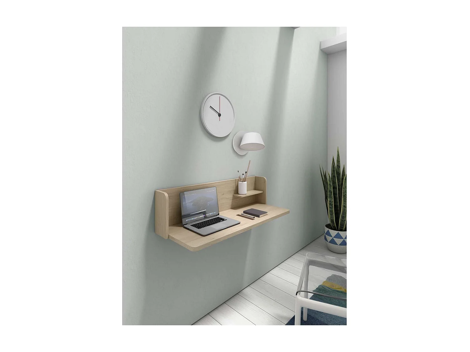 Mesa estudio para colgar Mod-Roman acabado roble, 35 x 90 x 25 cm (fondo x ancho x alto)