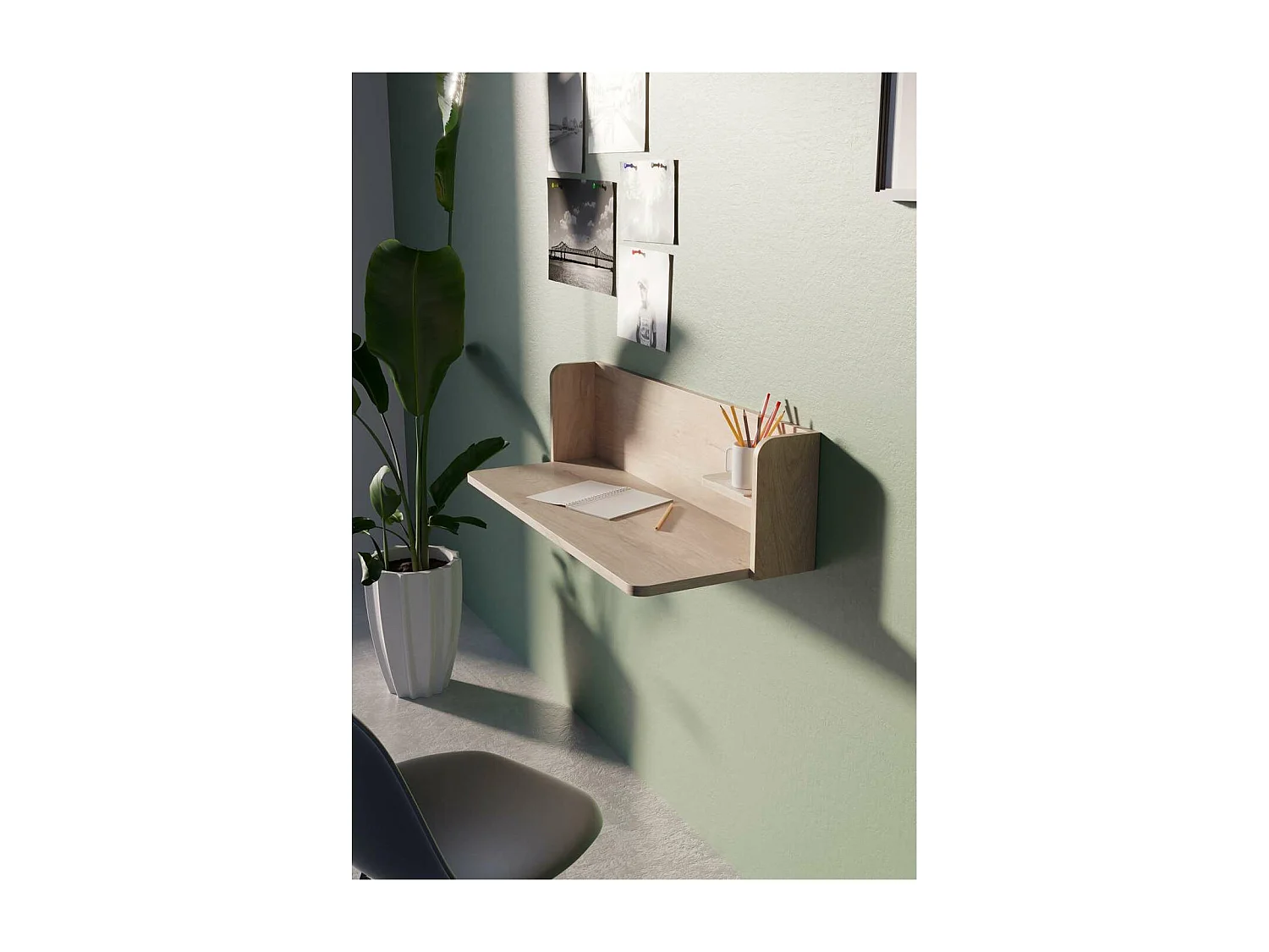 Mesa estudio para colgar Mod-Roman acabado roble, 35 x 90 x 25 cm (fondo x ancho x alto)