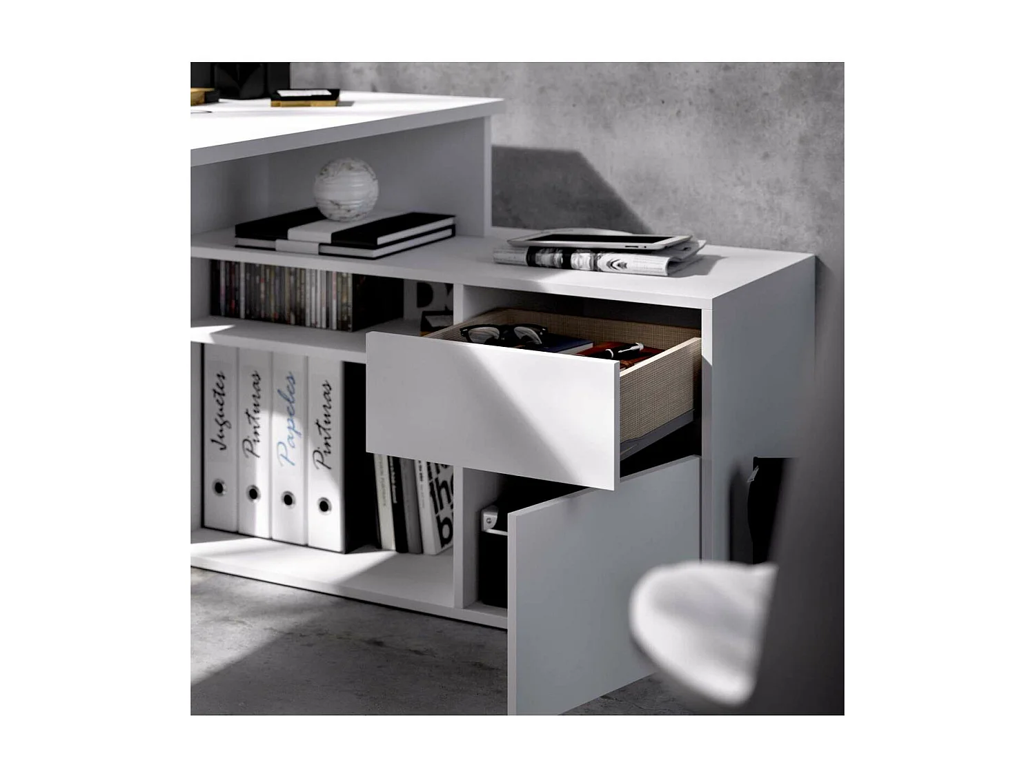 Mesa de despacho Santa Elena en blanco, 75 cm(alto)139 cm(ancho)50 cm(fondo)