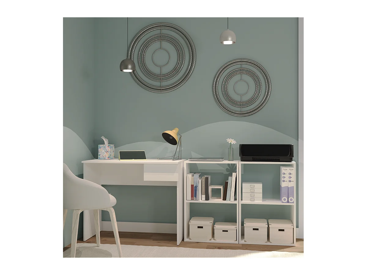 Mesa escritorio Turín con un cajón acabado blanco brillo, 75 cm(alto)90 cm(ancho)50 cm(f