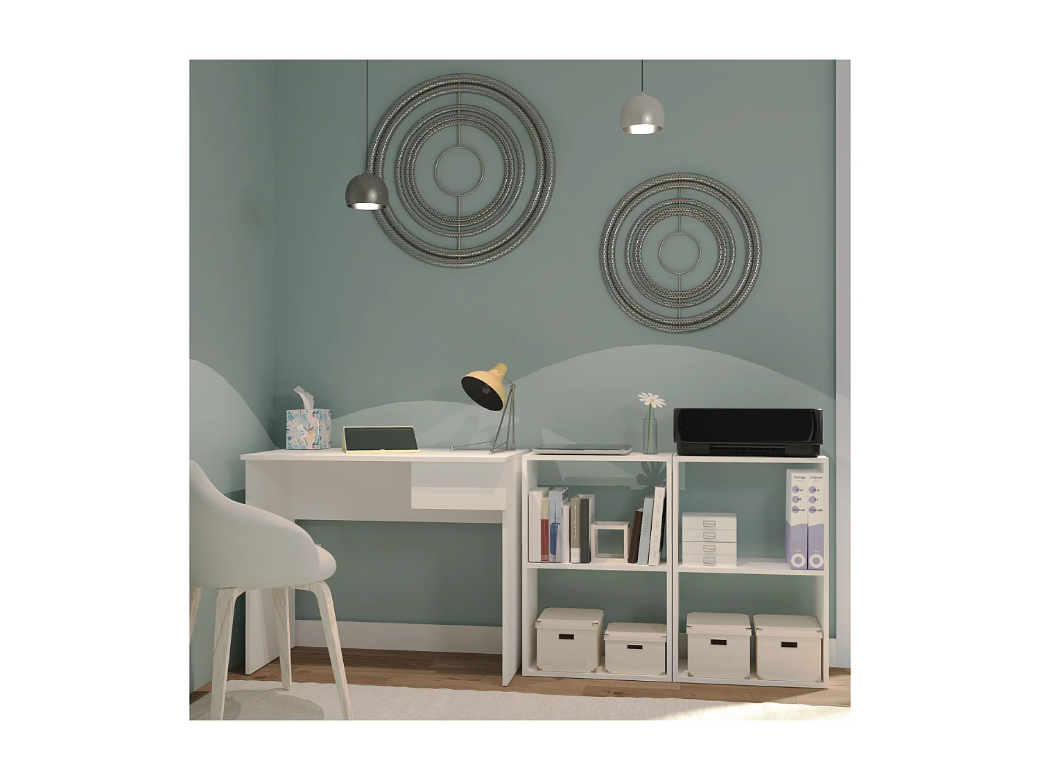 Mesa escritorio Turín con un cajón acabado blanco brillo, 75 cm(alto)90 cm(ancho)50 cm(f