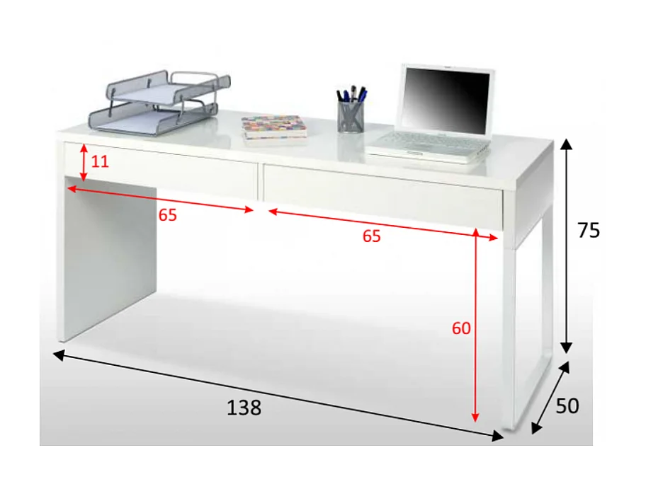 Mesa escritorio reversible 2 cajones Dallas en acabado blanco 138 cm(ancho), 75 cm(alto),