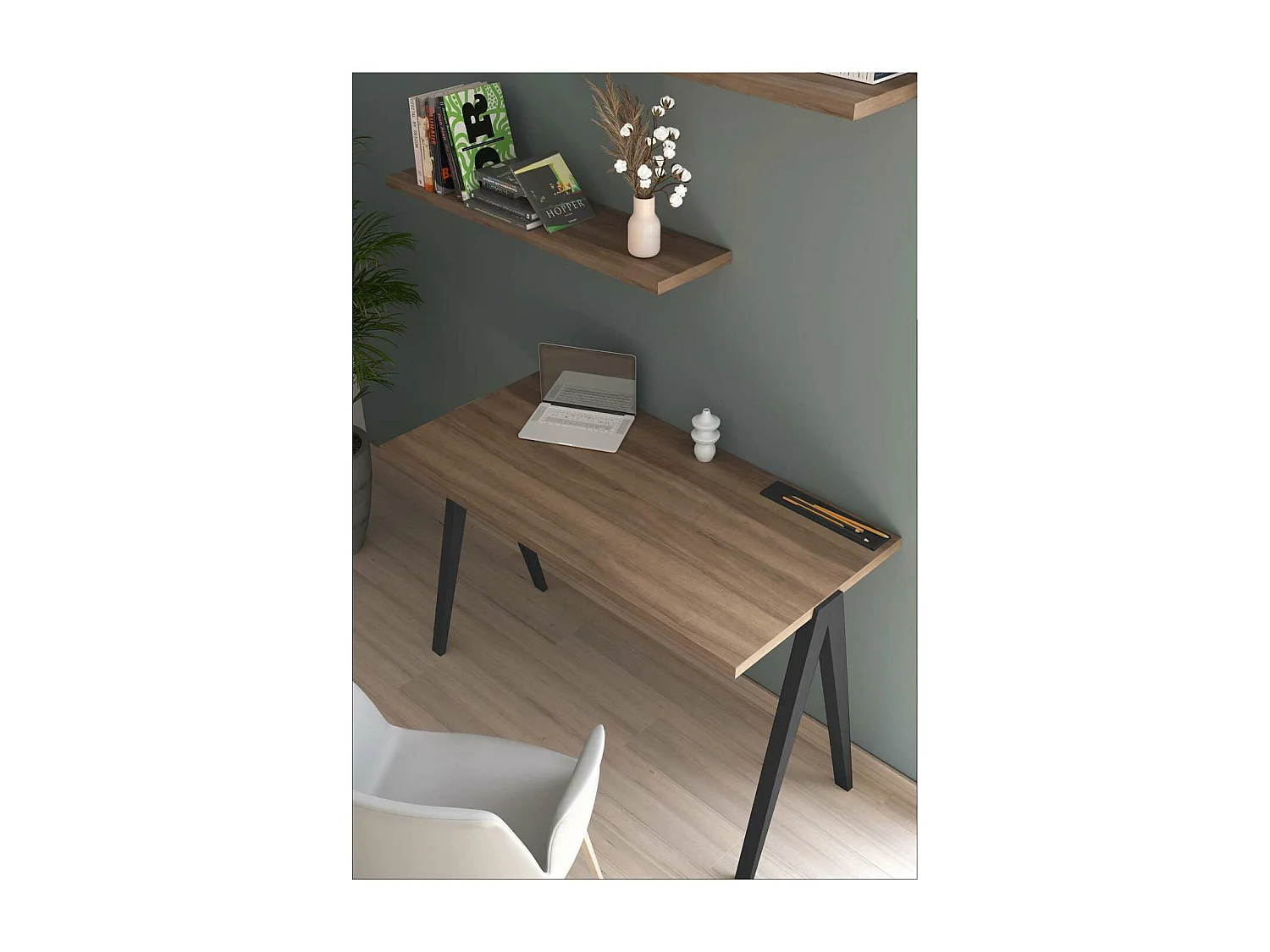 Mesa estudio Mod-635 acabado en color nogal combinado con negro, 60 x 120 x 78 cm (fondo x