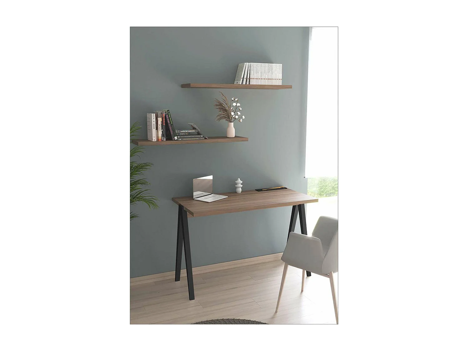 Mesa estudio Mod-635 acabado en color nogal combinado con negro, 60 x 120 x 78 cm (fondo x