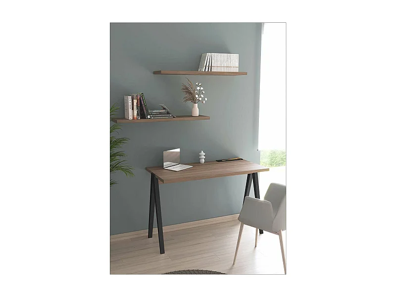 Mesa estudio Mod-635 acabado en color nogal combinado con negro, 60 x 120 x 78 cm (fondo x