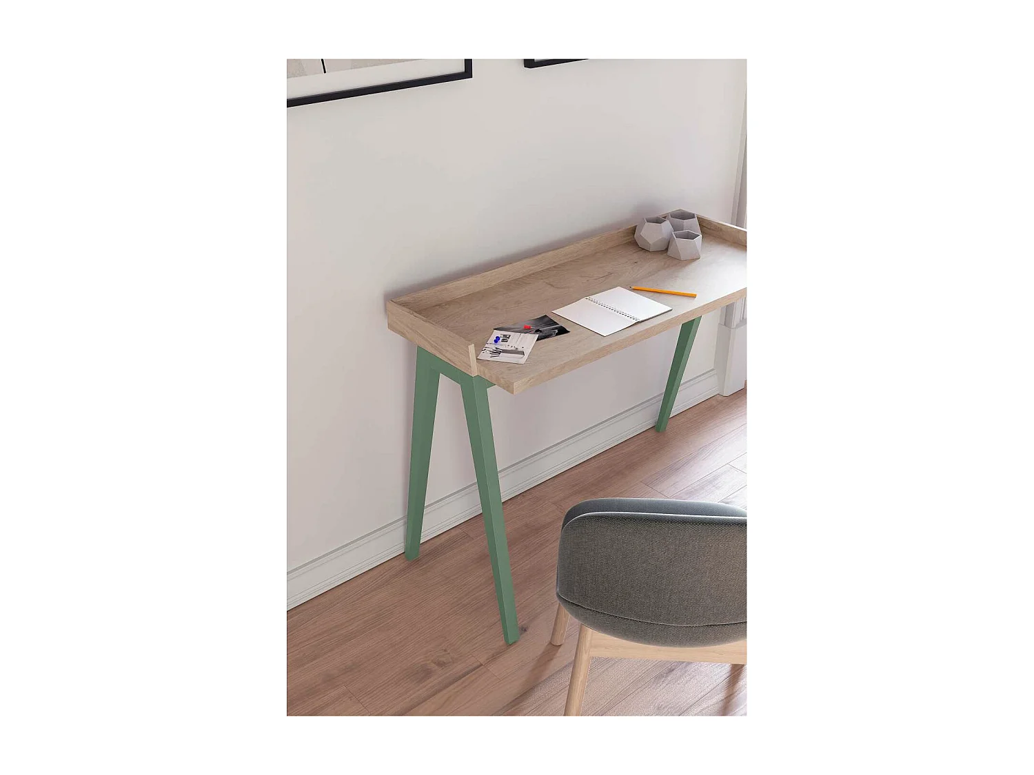 Mesa estudio Mod-Nairobi acabado roble/verde, 47 x 110 x 81 cm (fondo x ancho x alto)