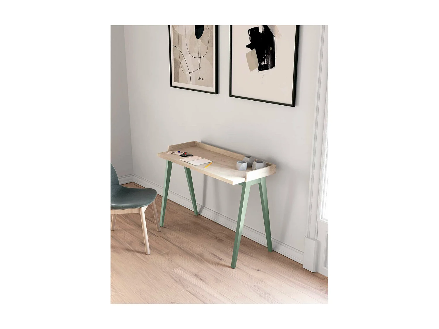 Mesa estudio Mod-Nairobi acabado roble/verde, 47 x 110 x 81 cm (fondo x ancho x alto)