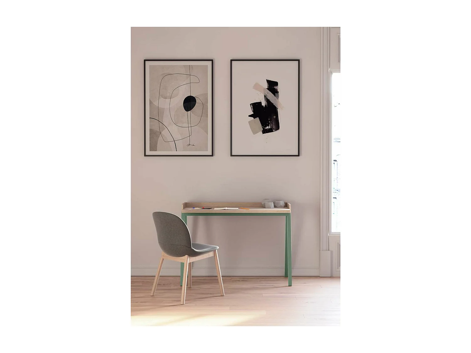 Mesa estudio Mod-Nairobi acabado roble/verde, 47 x 110 x 81 cm (fondo x ancho x alto)