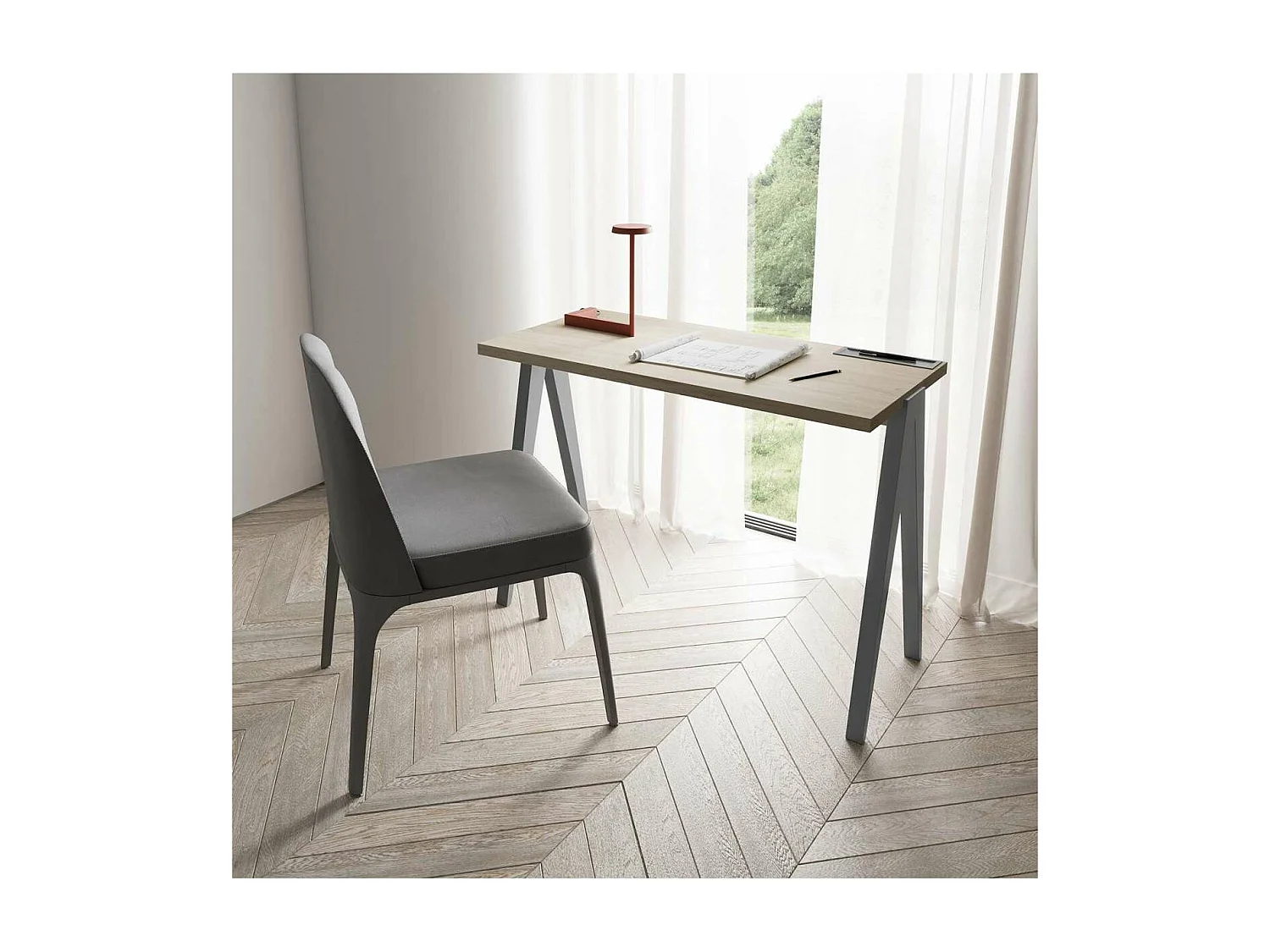 Mesa estudio Mod-629 acabado roble/gris, 47x 107 x 78 cm (fondo x ancho x alto)