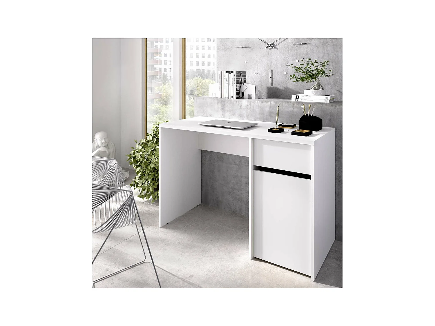 Escritorio Rocio con puerta + cajón acabado blanco, 74cm(alto) 110cm(ancho) 50cm(fondo)