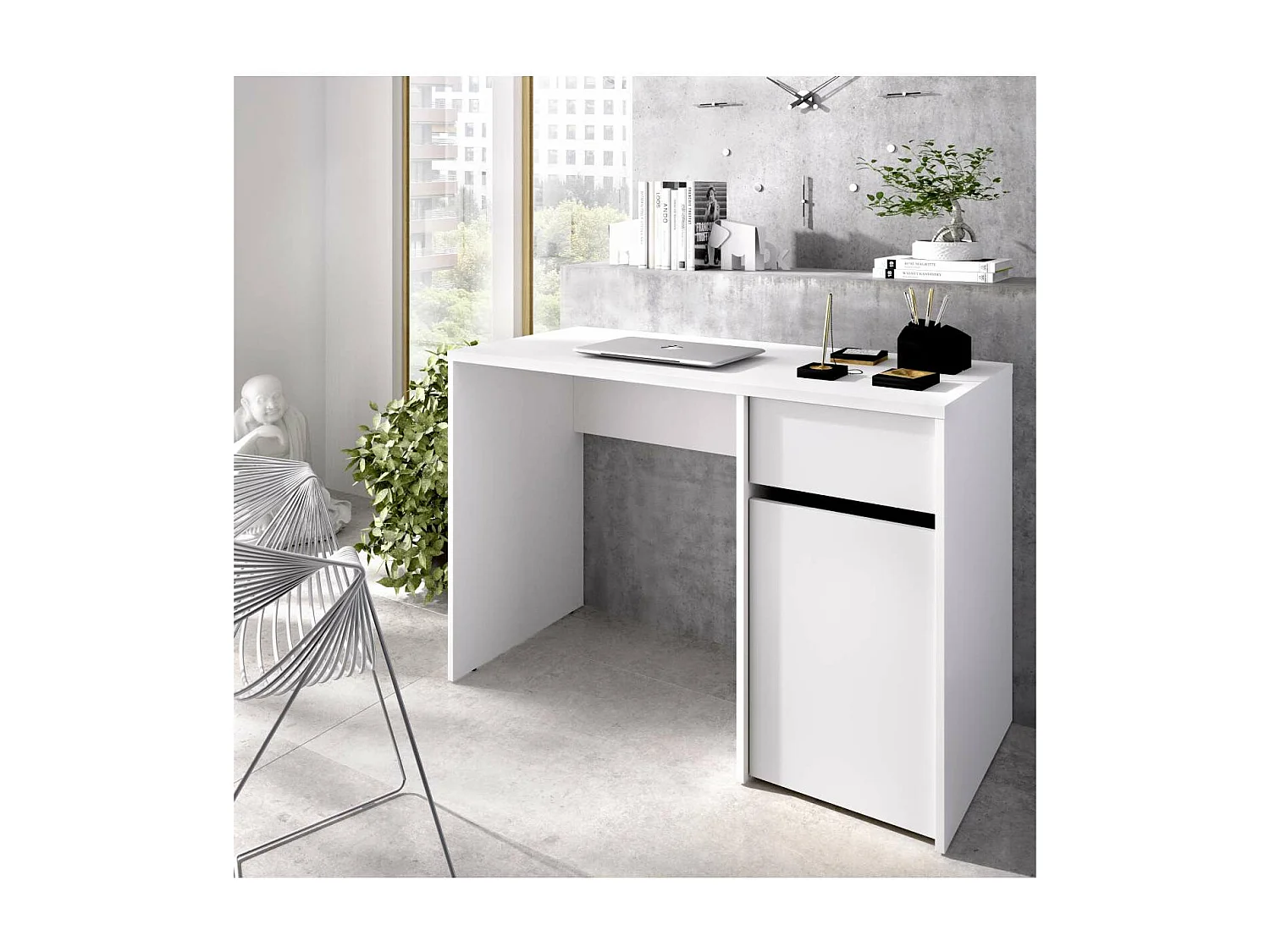 Escritorio Rocio con puerta + cajón acabado blanco, 74cm(alto) 110cm(ancho) 50cm(fondo)