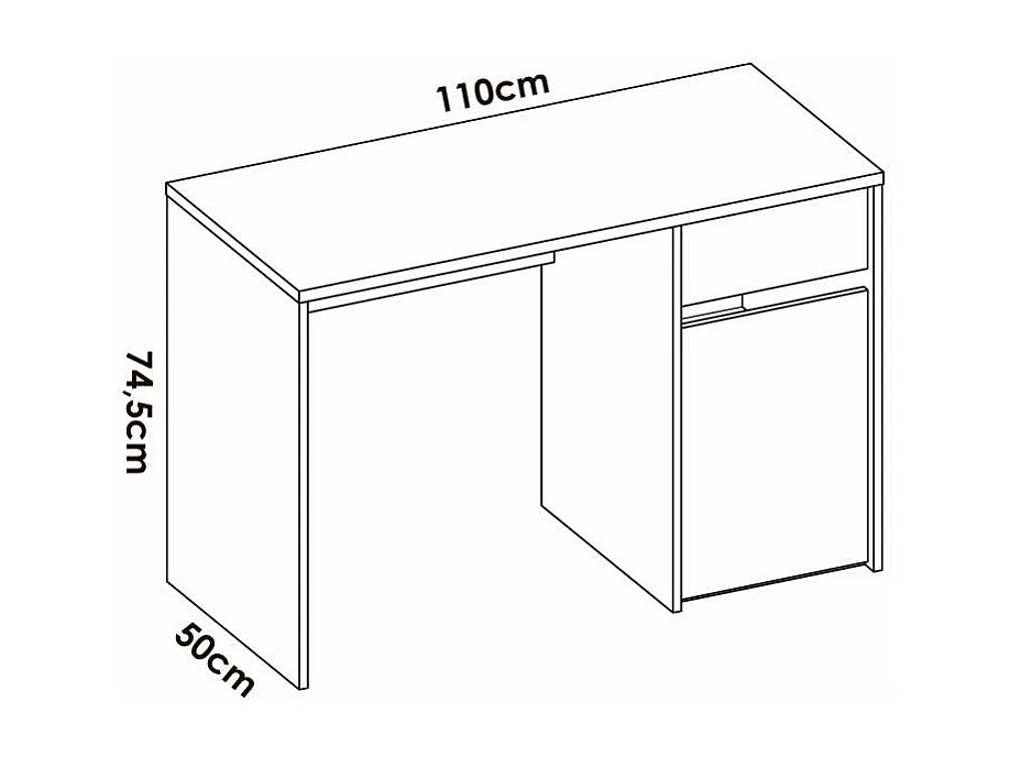Escritorio Rocio con puerta + cajón acabado blanco, 74cm(alto) 110cm(ancho) 50cm(fondo)