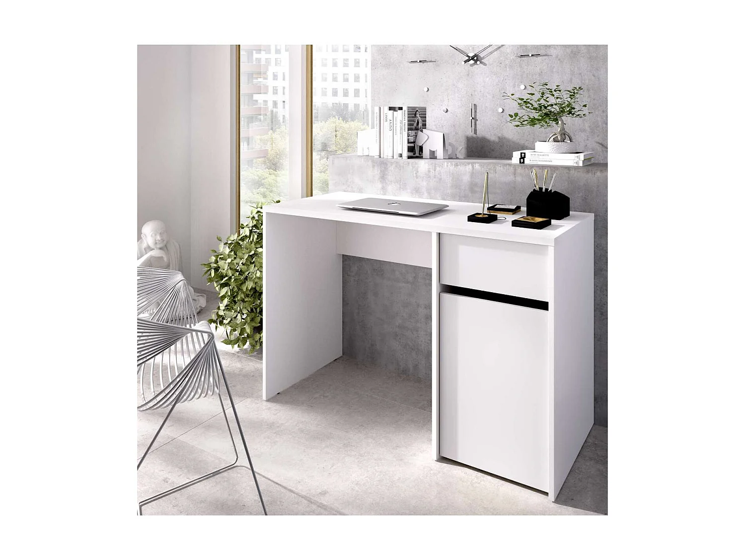 Escritorio Rocio con puerta + cajón acabado blanco, 74cm(alto) 110cm(ancho) 50cm(fondo)