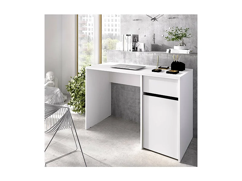 Escritorio Rocio con puerta + cajón acabado blanco, 74cm(alto) 110cm(ancho) 50cm(fondo)