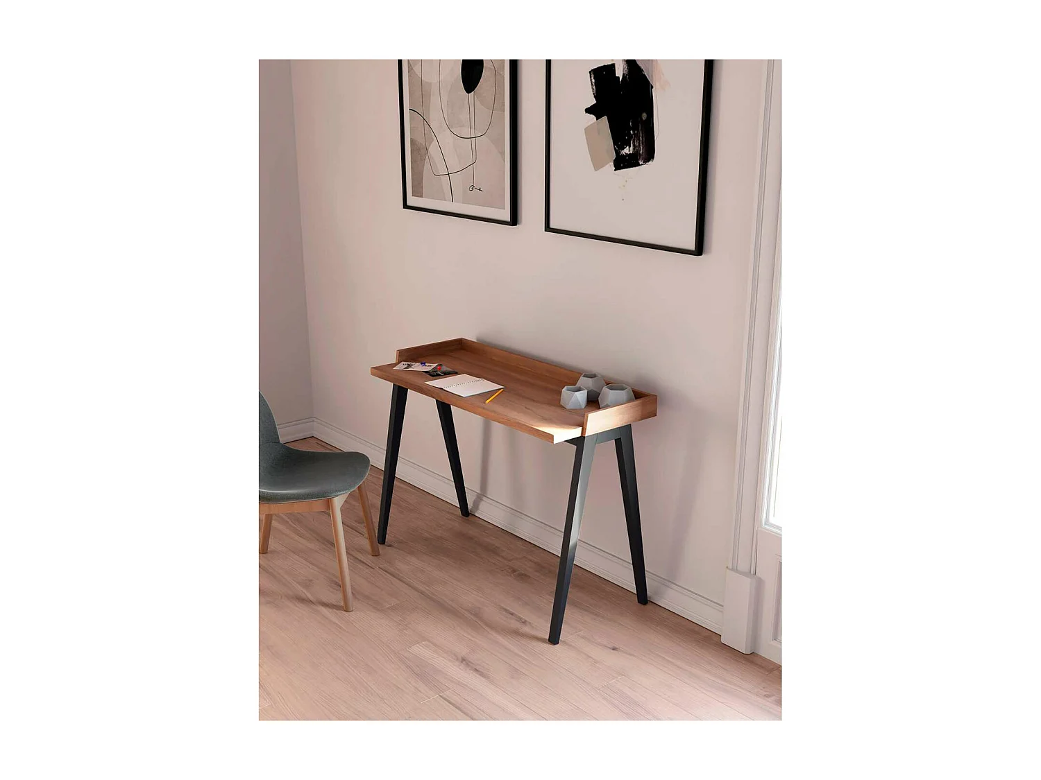 Mesa estudio Mod-Nairobi acabado nogal/negro, 47 x 110 x 81 cm (fondo x ancho x alto)