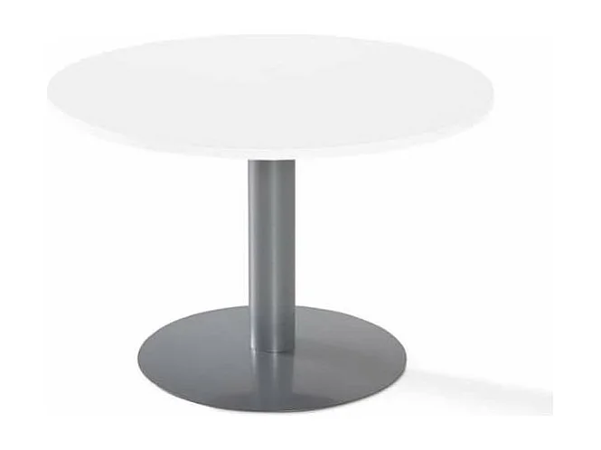 Mesa Carving para reunión o estudio redonda acabado blanco, 72 cm(alto)110 cm(ancho).