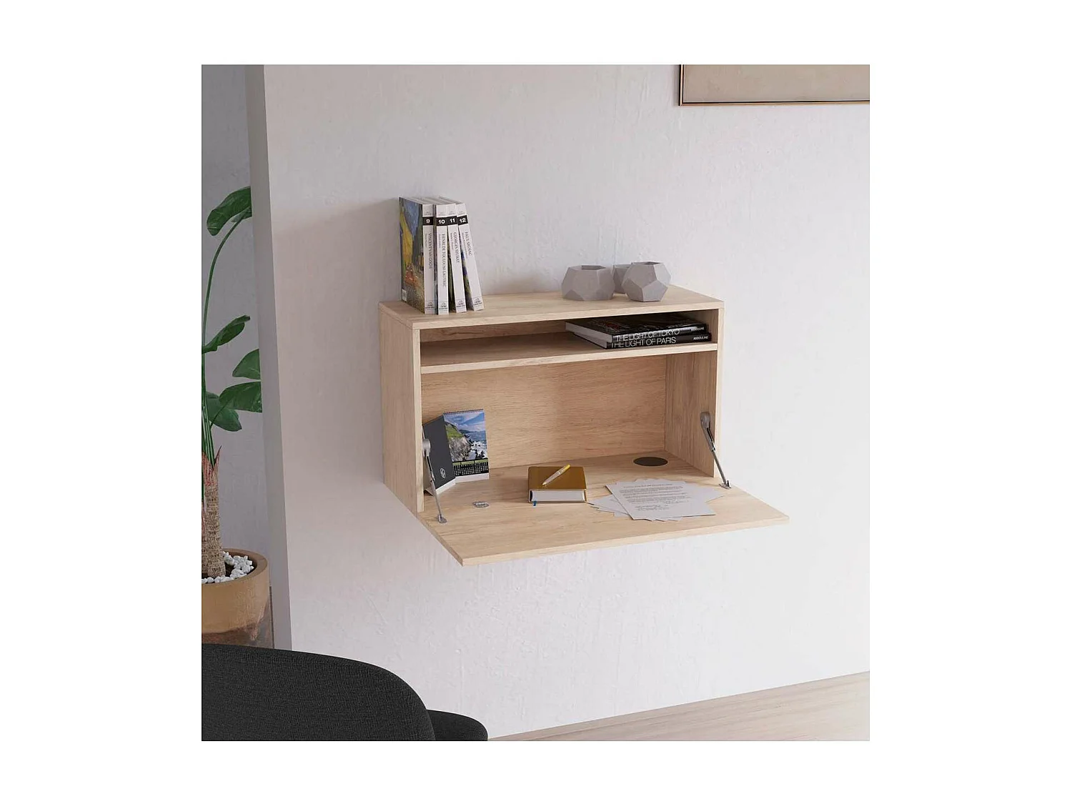 Escritorio suspendido modelo 628 color roble 44x75x30 (alto x ancho x fondo)