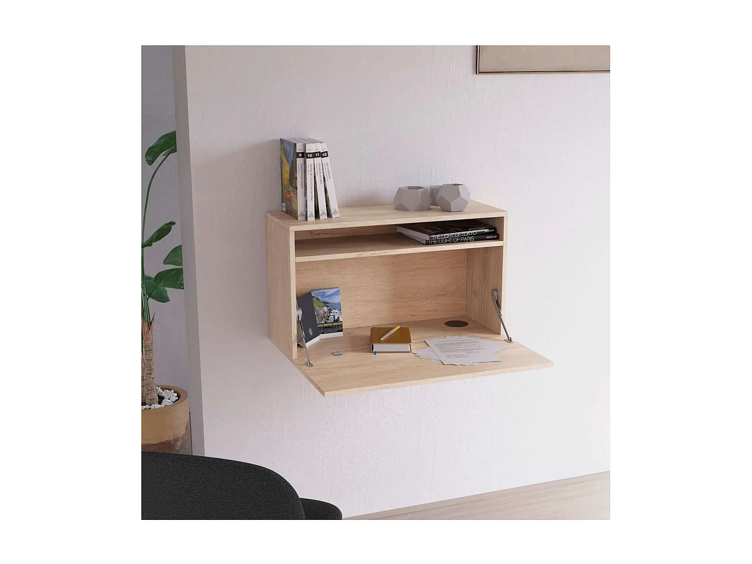 Escritorio suspendido modelo 628 color roble 44x75x30 (alto x ancho x fondo)