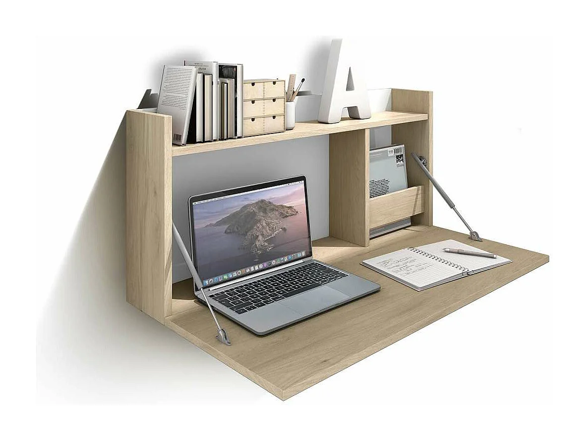 Mesa estudio para colgar Mod-Murillo acabado roble/blanco, 15/46 x 80 x 42 cm (fondo x anc