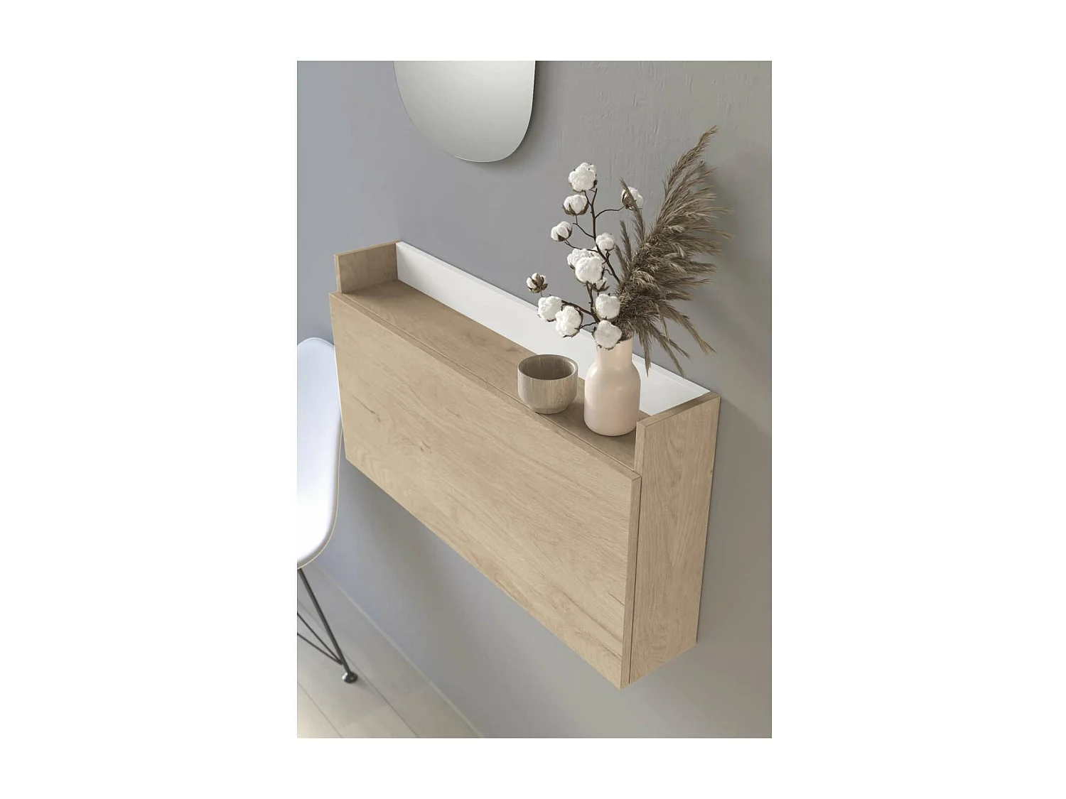 Mesa estudio para colgar Mod-Murillo acabado roble/blanco, 15/46 x 80 x 42 cm (fondo x anc