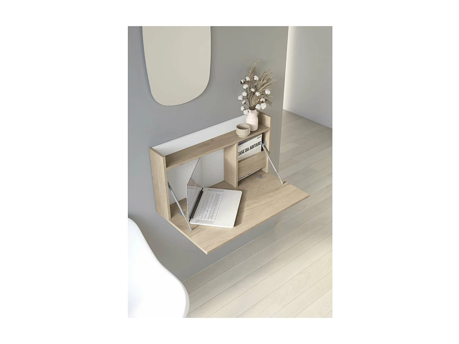 Mesa estudio para colgar Mod-Murillo acabado roble/blanco, 15/46 x 80 x 42 cm (fondo x anc