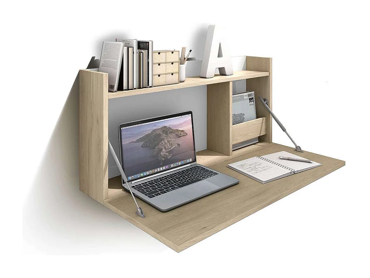 Mesa estudio para colgar Mod-Murillo acabado roble/blanco, 15/46 x 80 x 42 cm (fondo x anc