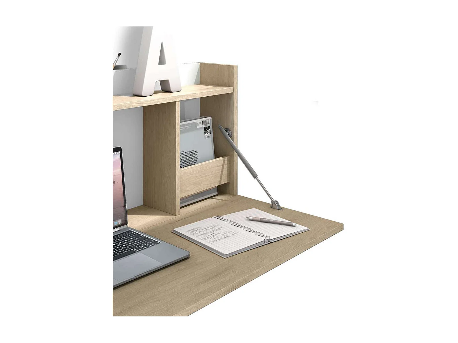 Mesa estudio para colgar Mod-Murillo acabado roble/blanco, 15/46 x 80 x 42 cm (fondo x anc