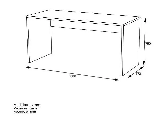 Mesa de despacho acabado blanco soft, 75 cm(alto)160 cm(ancho)68 cm(fondo)