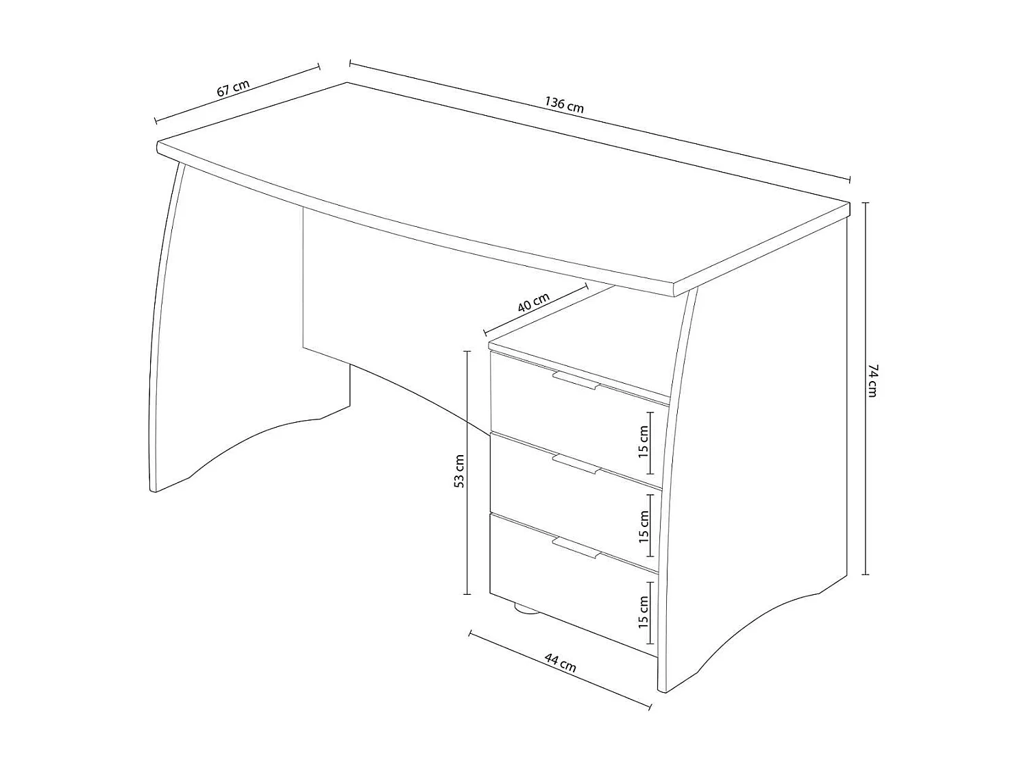 Mesa despacho Zoe con buc tres cajones Blanco Artik combinado Roble canadian 74 cm (alto)