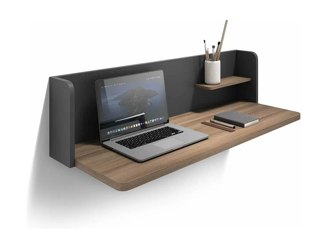 Mesa estudio para colgar Mod-Roman acabado nogal/grafito, 35 x 90 x 25 cm (fondo x ancho x
