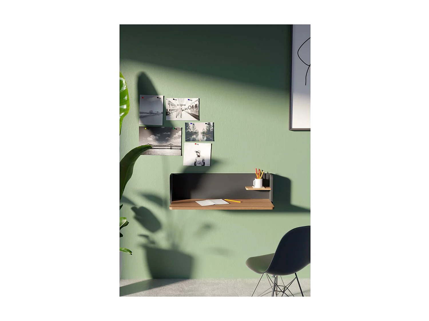 Mesa estudio para colgar Mod-Roman acabado nogal/grafito, 35 x 90 x 25 cm (fondo x ancho x