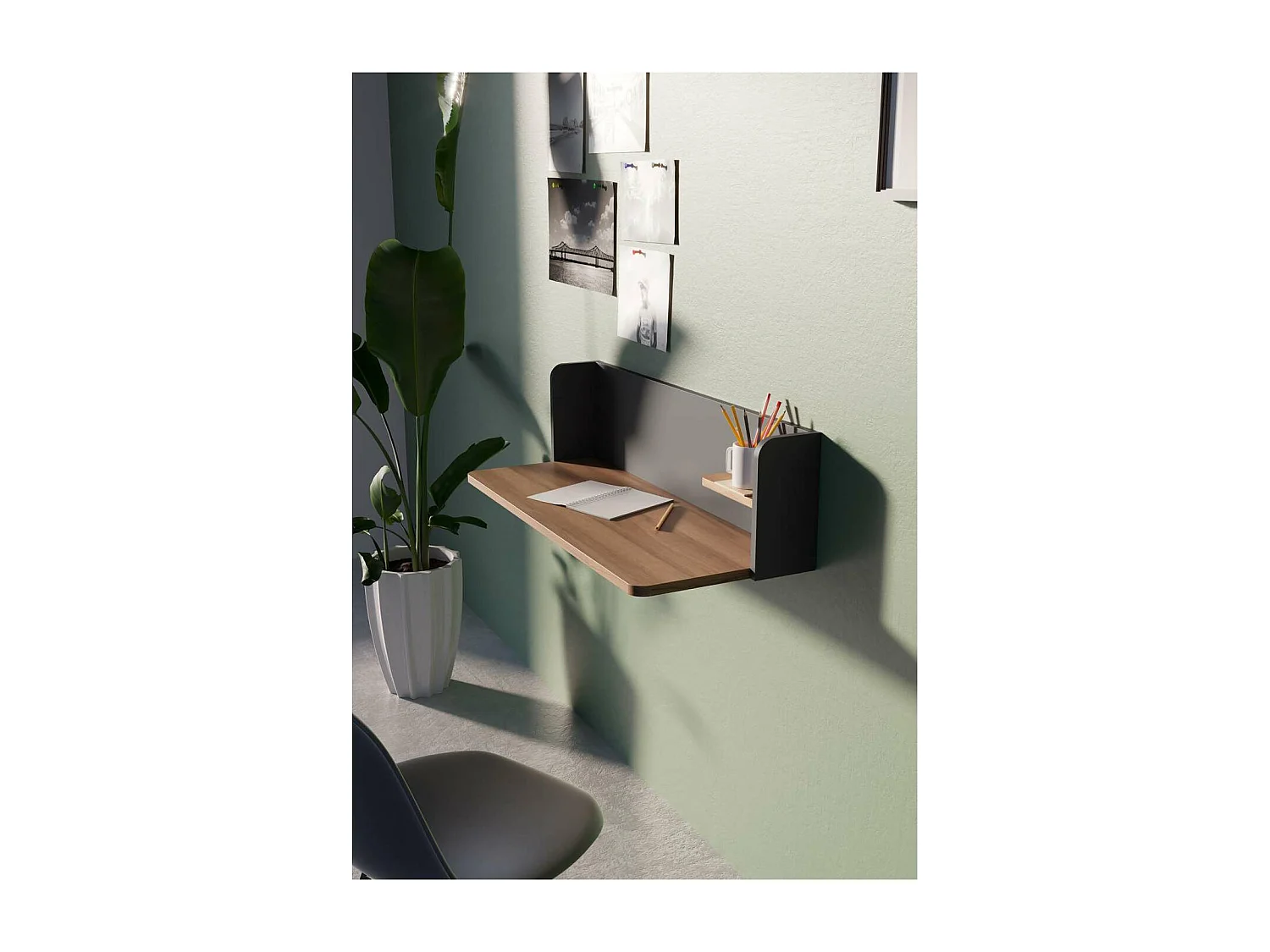 Mesa estudio para colgar Mod-Roman acabado nogal/grafito, 35 x 90 x 25 cm (fondo x ancho x