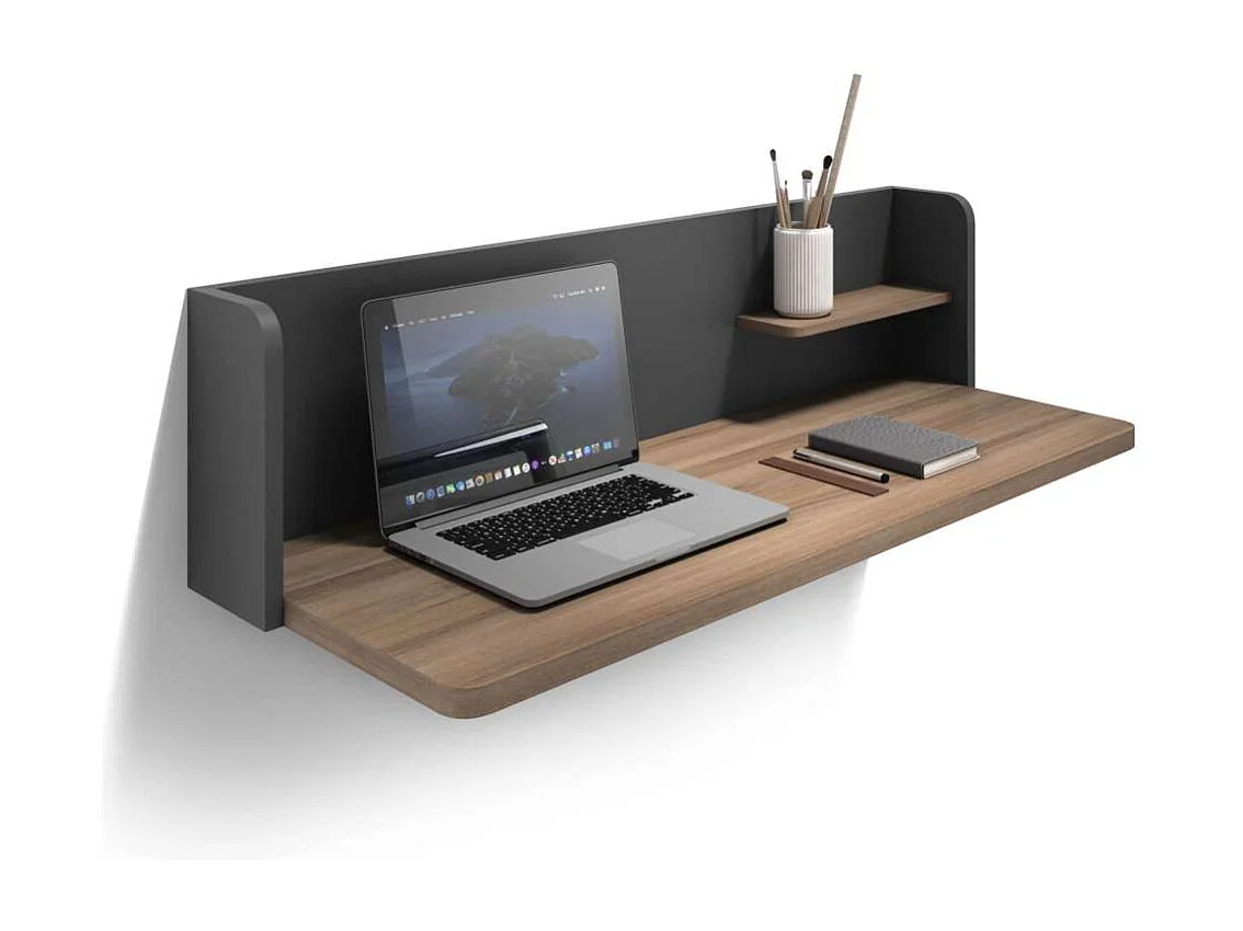 Mesa estudio para colgar Mod-Roman acabado nogal/grafito, 35 x 90 x 25 cm (fondo x ancho x