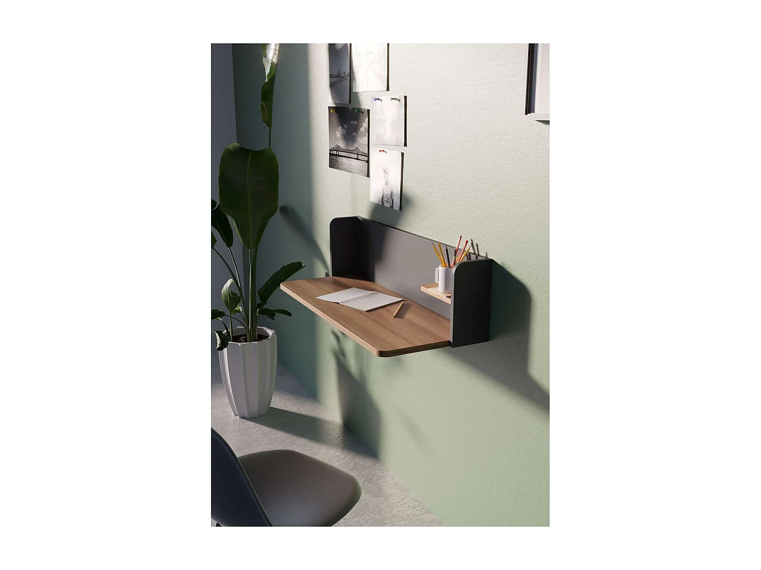 Mesa estudio para colgar Mod-Roman acabado nogal/grafito, 35 x 90 x 25 cm (fondo x ancho x