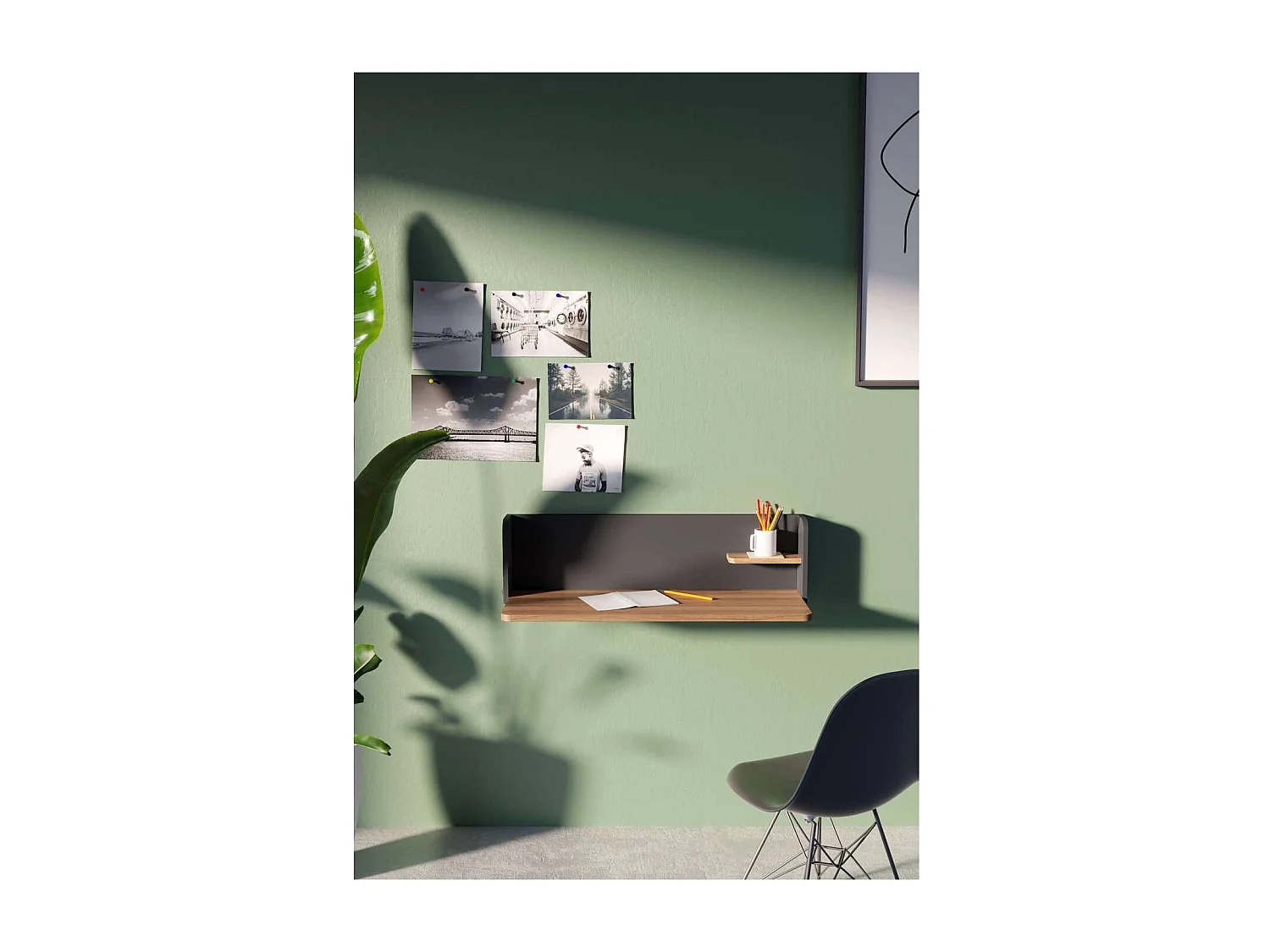 Mesa estudio para colgar Mod-Roman acabado nogal/grafito, 35 x 90 x 25 cm (fondo x ancho x