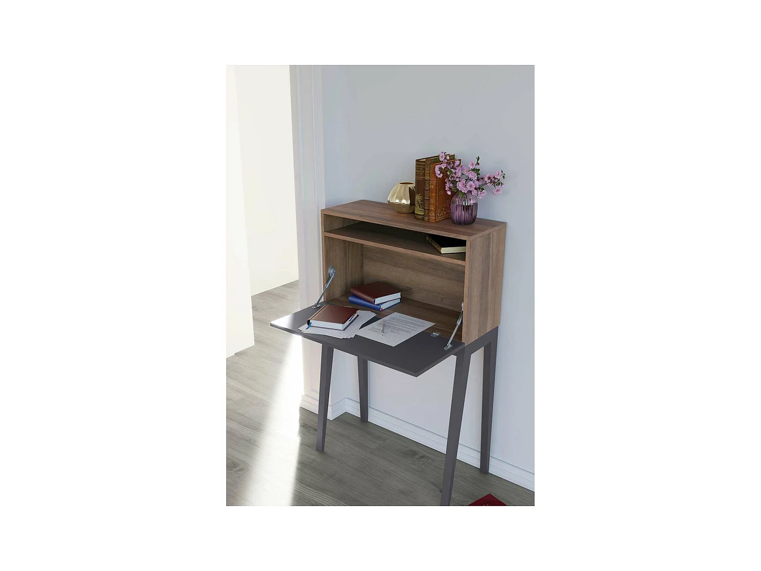 Mesa estudio para colgar Mod-630 acabado nogal/grafito, 39 x 75 x 117 cm (fondo x ancho x