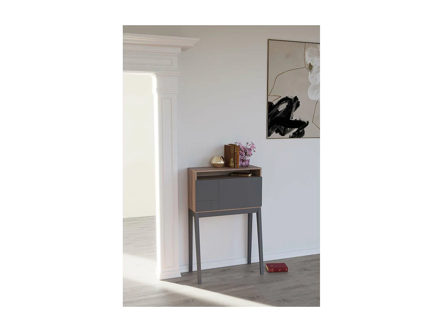 Mesa estudio para colgar Mod-630 acabado nogal/grafito, 39 x 75 x 117 cm (fondo x ancho x