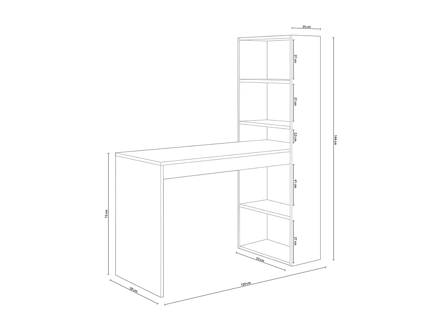 Escritorio reversible con estanteria Boston en blanco artik-gris cemento 144 cm(alto)120 c