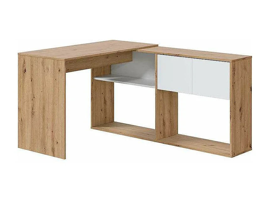 Escritorio con estantería reversible Gema en blanco artik y roble nordi 72,5 cm (alto) x