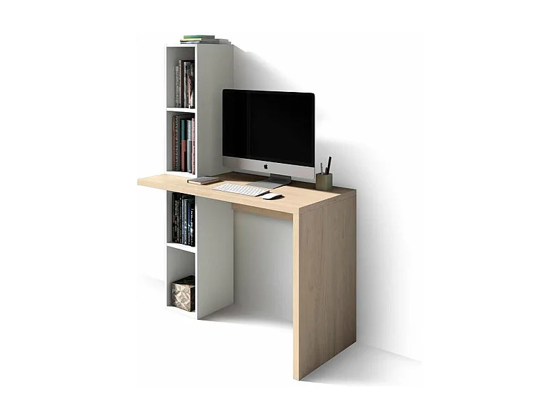 Mesa estudio Mod-Helsinki acabado roble/blanco, 52 x 106 x 149 cm (fondo x ancho x alto)