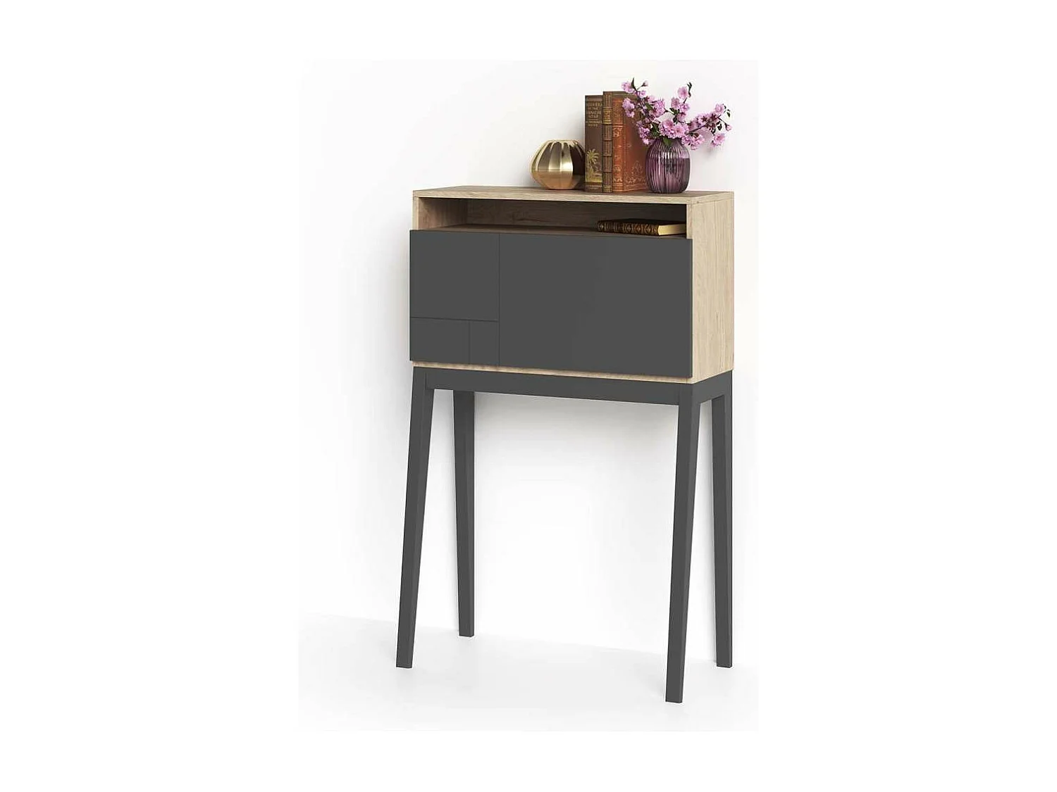 Mesa estudio para colgar Mod-630 acabado roble/grafito, 39 x 75 x 117 cm (fondo x ancho x