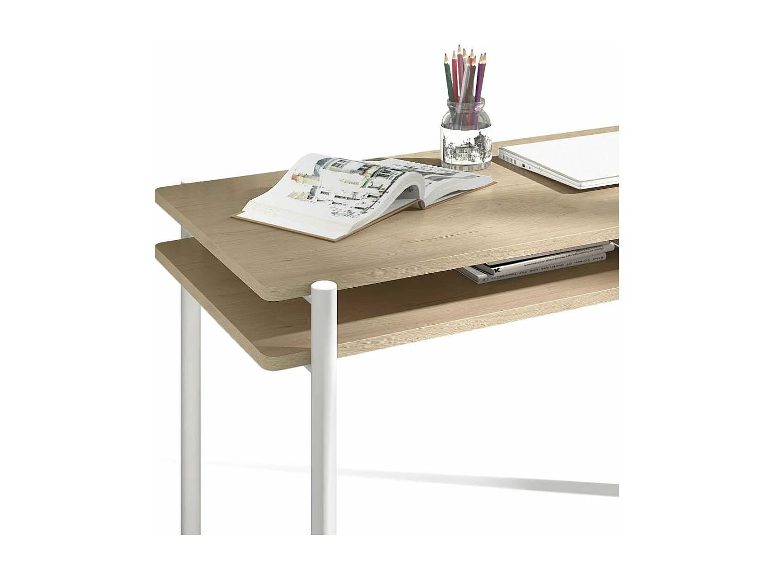 Mesa estudio Mod-Rio acabado roble/blanco, 54 x 100 x 77 cm (fondo x ancho x alto)