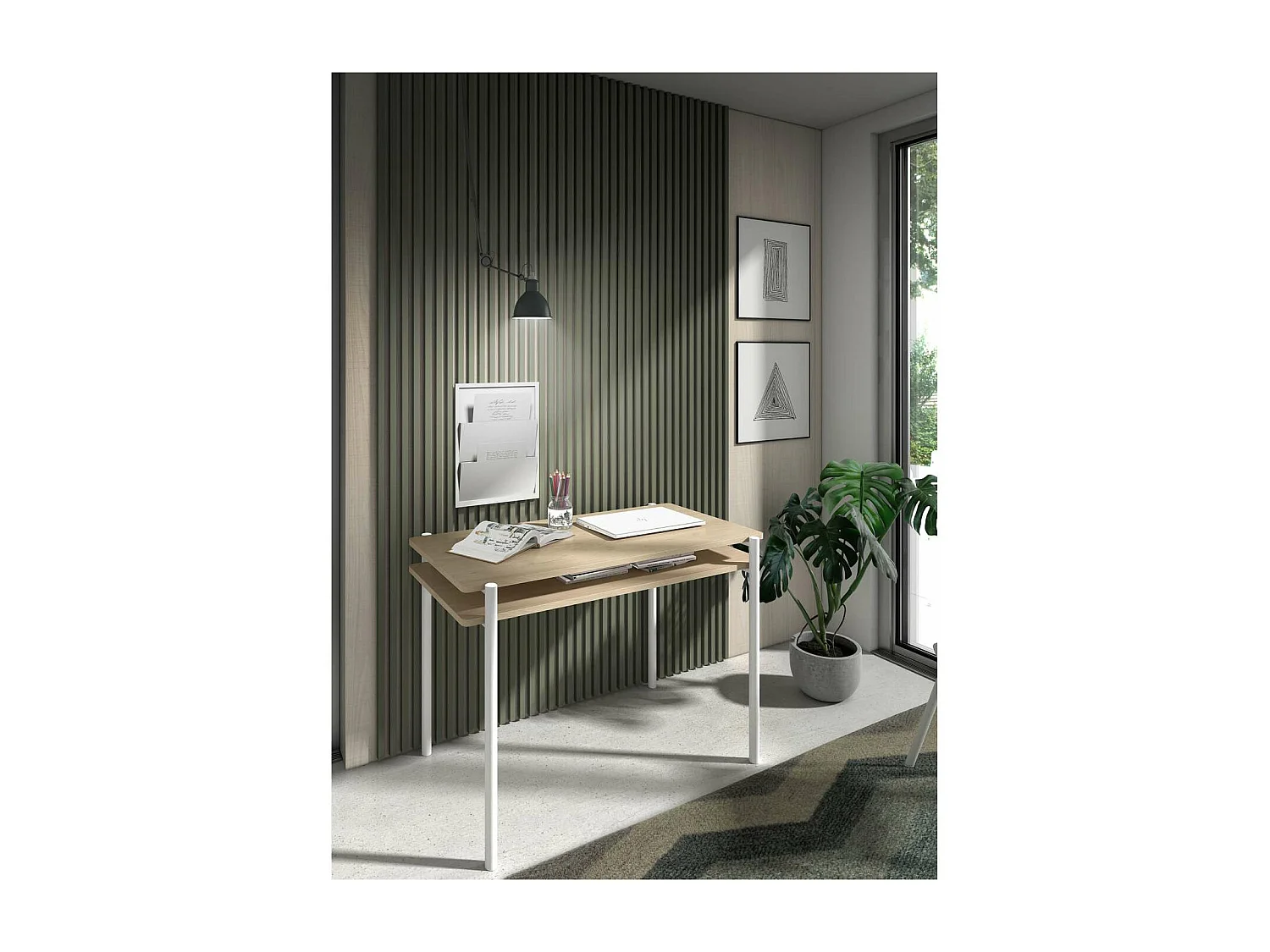 Mesa estudio Mod-Rio acabado roble/blanco, 54 x 100 x 77 cm (fondo x ancho x alto)