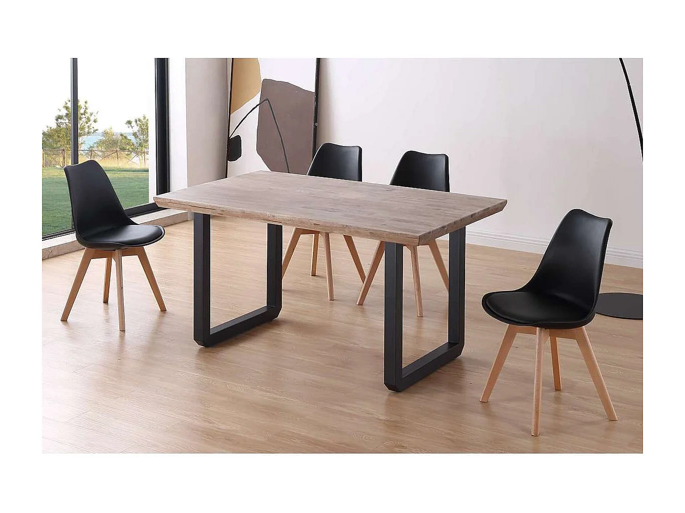 Mesa de comedor fija Roma Roble Honey/Negro 77 cm(alto)150 cm(ancho)90 cm(largo)