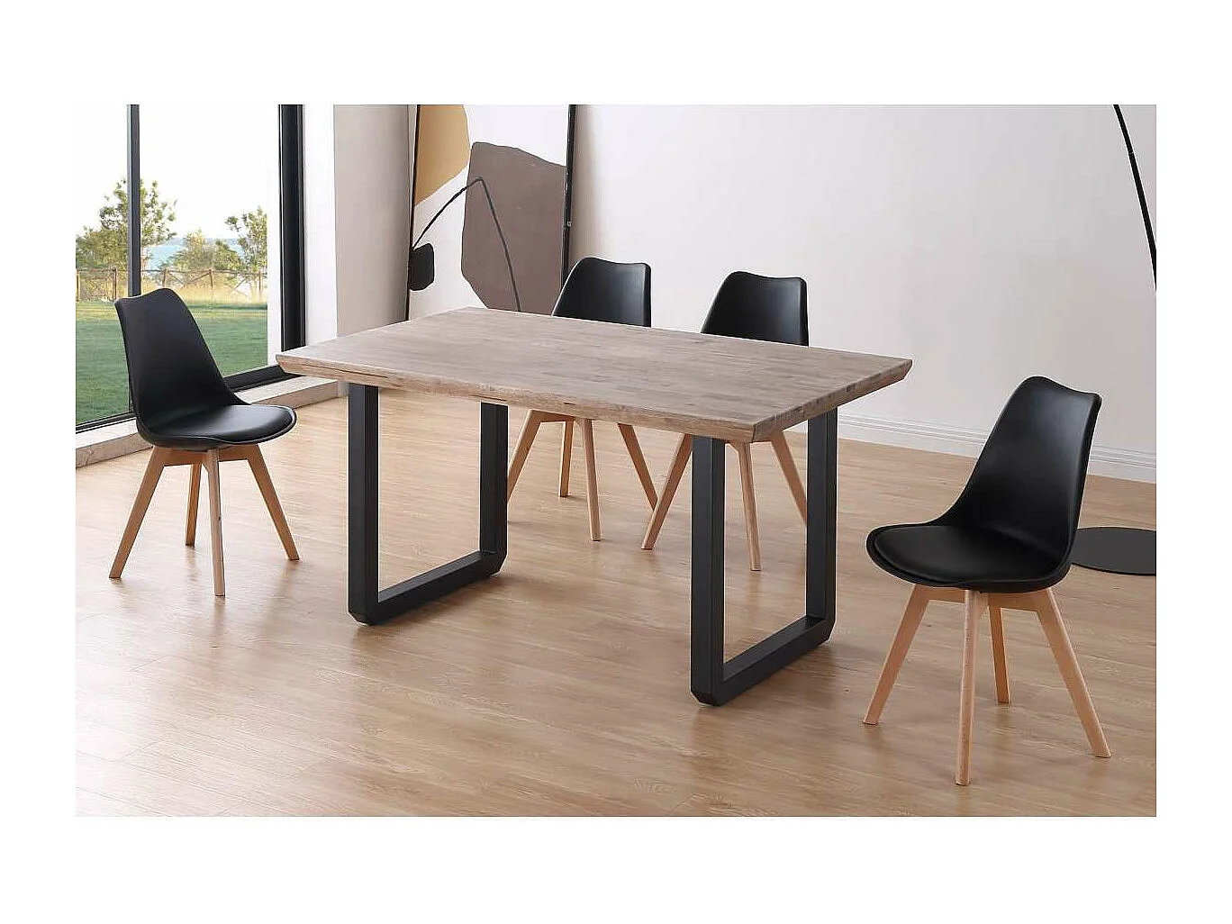 Mesa de comedor fija Roma Roble Honey/Negro 77 cm(alto)150 cm(ancho)90 cm(largo)